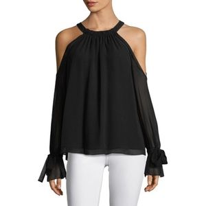 BCBGMaxAzria Fatima Cold-Shoulder Silk Chi…